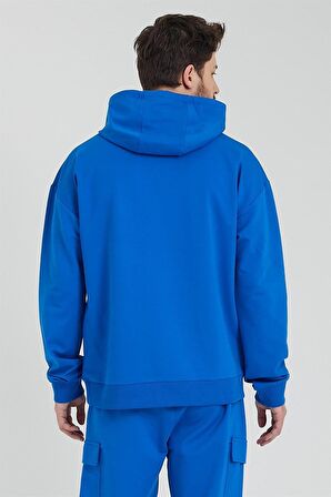 Erkek Oversize Kapüşonlu Sweatshirt Saks