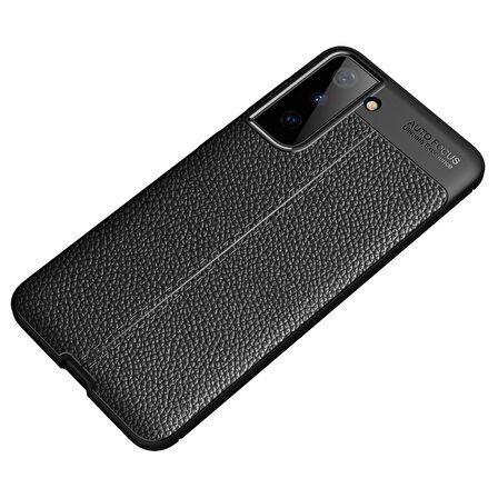 Smcase Samsung Galaxy S21 5G Kılıf Deri Dokulu Niss Silikon  Nano Ekran Koruyucu  Kamera Koruyucu