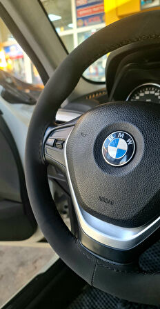 Bmw ile Uyumlu Dikmeli Direksiyon Kılıfı Alkantara Siyah