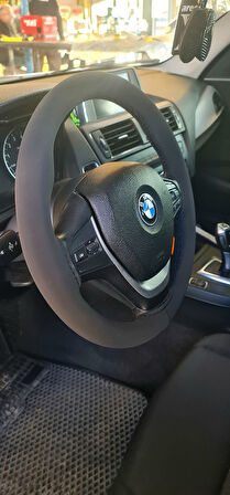 Bmw ile Uyumlu Dikmeli Direksiyon Kılıfı Alkantara Siyah