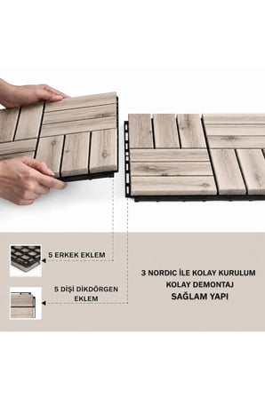 1 Adet Akasya 30x30 Ahşap Geçmeli Karo deck NATURAL YAĞSIZ