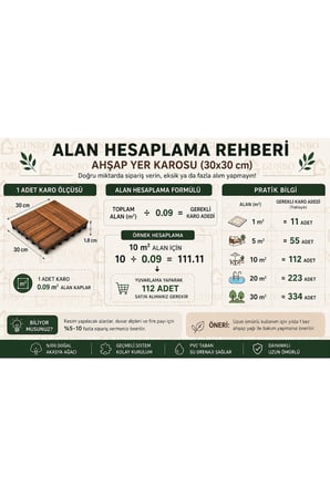 1 Adet Akasya 30x30 Ahşap Geçmeli Karo deck NATURAL YAĞSIZ
