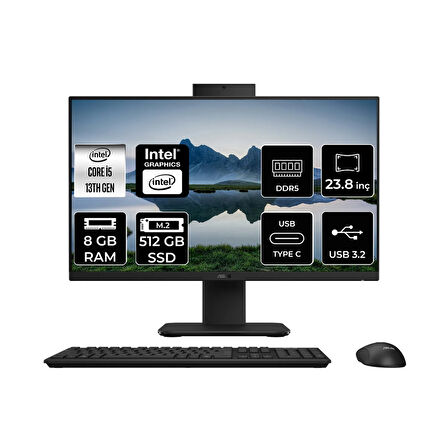 Asus V440 Intel Core i5 13420H 8GB 512GB SSD 23.8" FHD FDOS All in One Bilgisayar Siyah & USB Bellek