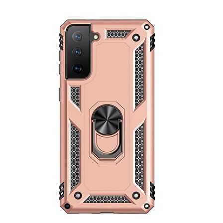 Smcase Samsung Galaxy S21 5G Kılıf Vega Yüzüklü Standlı Tank Kapak  Nano Ekran Koruyucu