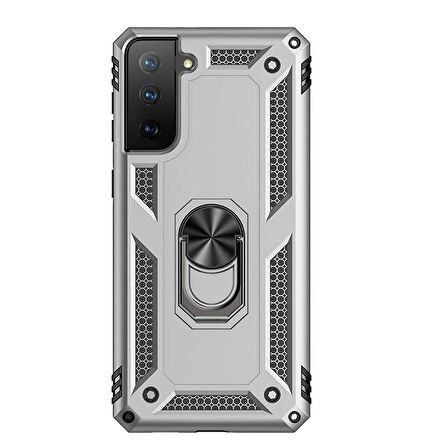 Smcase Samsung Galaxy S21 5G Kılıf Vega Yüzüklü Standlı Tank Kapak  Nano Ekran Koruyucu