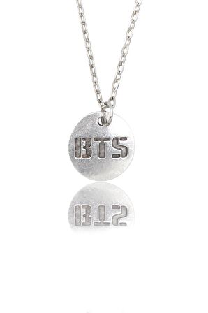 BTS Madalyon Erkek Kadın Kolye Antik Gümüş Kaplama - 60 cm Düz Zincir