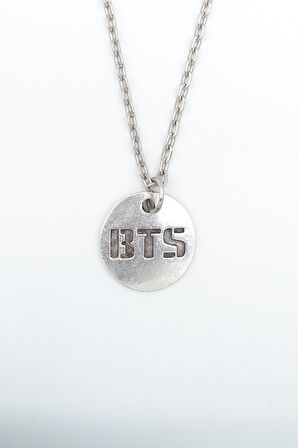 BTS Madalyon Erkek Kadın Kolye Antik Gümüş Kaplama - 60 cm Düz Zincir