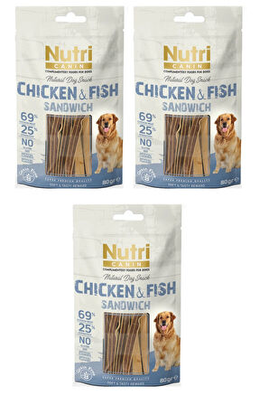 Nutri Canin Sandwich Tavuk ve Balıklı Fileto Tahılsız Köpek Ödülü 80 Gr. X 3 Adet