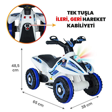 Uj Toys Müzikli ve Led Işıklı Akülü Atv 6V Safari-Beyaz Polis