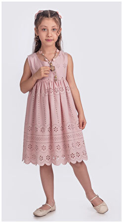 Kız Çocuk Kolsuz Gupürlü Kolyeli Elbise ELB.2643