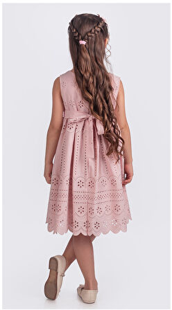 Kız Çocuk Kolsuz Gupürlü Kolyeli Elbise ELB.2643