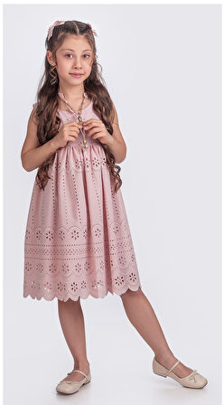 Kız Çocuk Kolsuz Gupürlü Kolyeli Elbise ELB.2643