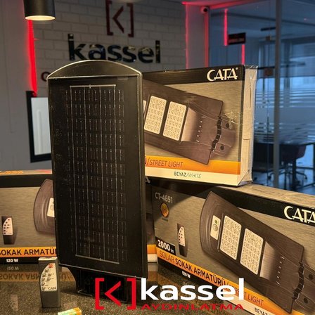 KASSEL AYDINLATMA CATA 120w Solar Dış Mekan Sokak AYDINLATMA GÜNEŞ ENERJİLİ Uzaktan Kumandalı Beyaz Işık 