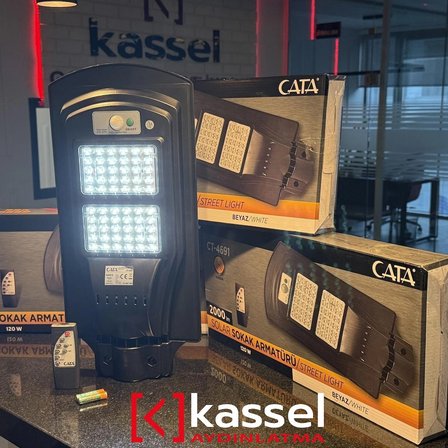 KASSEL AYDINLATMA CATA 120w Solar Dış Mekan Sokak AYDINLATMA GÜNEŞ ENERJİLİ Uzaktan Kumandalı Beyaz Işık 