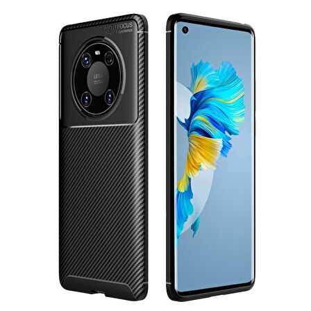 Smcase Huawei Mate 40 Pro Kılıf Karbon Dokulu Negro Silikon  Tam Kapatan Ekran Koruyucu  Kamera Koruyucu