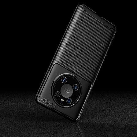 Smcase Huawei Mate 40 Pro Kılıf Karbon Dokulu Negro Silikon  Tam Kapatan Ekran Koruyucu  Kamera Koruyucu