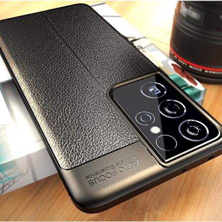 Smcase Samsung Galaxy S21 Ultra 5G Kılıf Deri Dokulu Niss Silikon