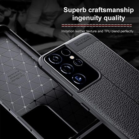 Smcase Samsung Galaxy S21 Ultra 5G Kılıf Deri Dokulu Niss Silikon  Tam Kapatan Ekran Koruyucu