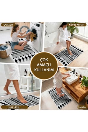 Banyo Paspası, Yumuşak Banyo Halısı, Kaymaz Dot Tabanlı, Yıkanabilir - 60x100