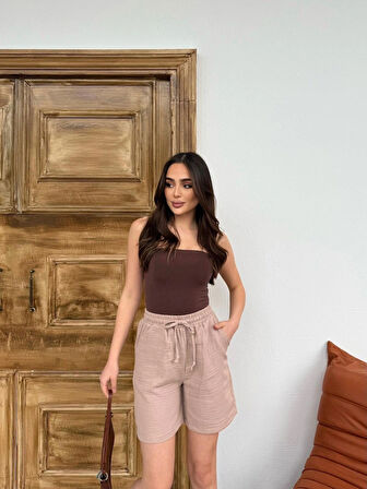 Vizon Su Yolu Çizgili Yazlık  Şort S