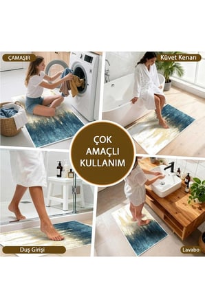Banyo Paspası, Yumuşak Banyo Halısı, Kaymaz Dot Tabanlı, Yıkanabilir - 60x100