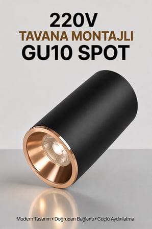 Siyah Gold Metal GU10 Spot Armatür 4000K Gün Işığı - Ampul Dahil