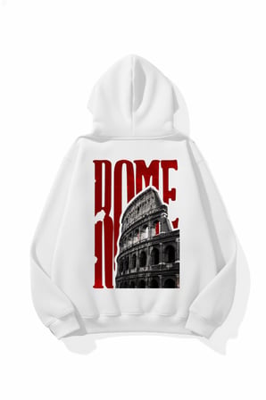 Unisex Yumuşak Dokulu Rome Baskılı Tasarım Oversize 3 İplik Hoodie Sweatshirt
