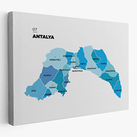 Harita Sepeti Antalya İli ve İlçeler Haritası Dekoratif Kanvas Tablo 1267