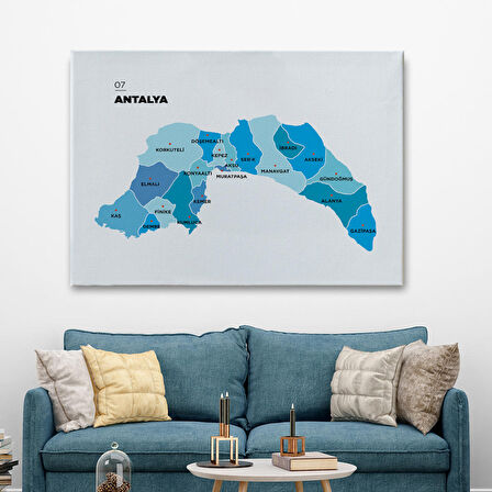 Harita Sepeti Antalya İli ve İlçeler Haritası Dekoratif Kanvas Tablo 1267