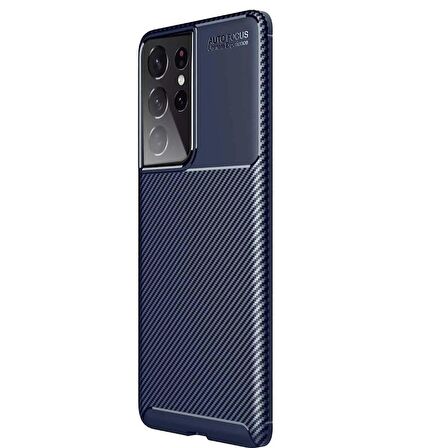 Smcase Samsung Galaxy S21 Ultra 5G Kılıf Karbon Dokulu Negro Silikon  Tam Kapatan Ekran Koruyucu