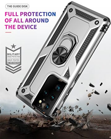 Smcase Samsung Galaxy S21 Ultra 5G Kılıf Vega Yüzüklü Standlı Tank Kapak