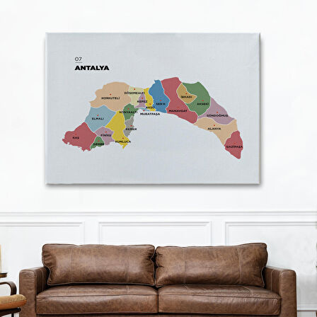 Harita Sepeti Antalya İli ve İlçeler Haritası Dekoratif Kanvas Tablo 1268