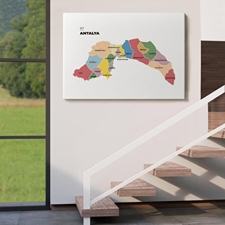 Harita Sepeti Antalya İli ve İlçeler Haritası Dekoratif Kanvas Tablo 1268