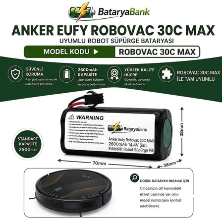 Anker Eufy RoboVac 30C Max Uyumlu Robot Süpürge Bataryası 14.4V 2600mAh Li-ion Şarj Edilebilir Pil