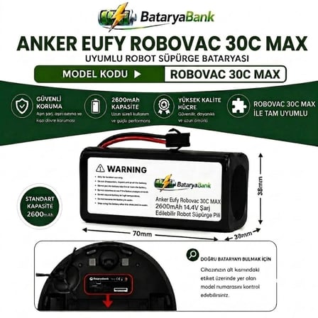 Anker Eufy RoboVac 30C Max Uyumlu Robot Süpürge Bataryası 14.4V 2600mAh Li-ion Şarj Edilebilir Pil