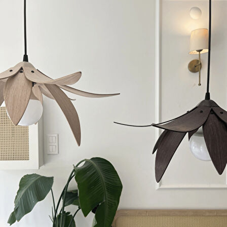 Lotus Avize – Ahşap Modern ve Minimal Tasarım Avize, İskandinav Salon ve Oturma Odası Aydınlatması