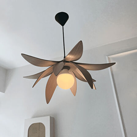 Lotus Avize – Ahşap Modern ve Minimal Tasarım Avize, İskandinav Salon ve Oturma Odası Aydınlatması