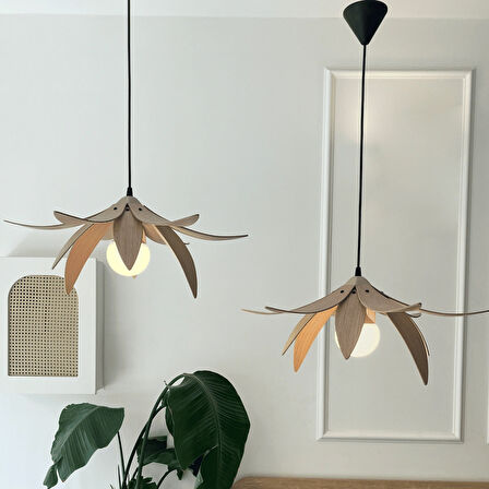 Lotus Avize – Ahşap Modern ve Minimal Tasarım Avize, İskandinav Salon ve Oturma Odası Aydınlatması