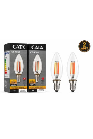 CT-4066 Edison Led Düz Buji Ampul 4W E14 Günışığı 2’li Paket