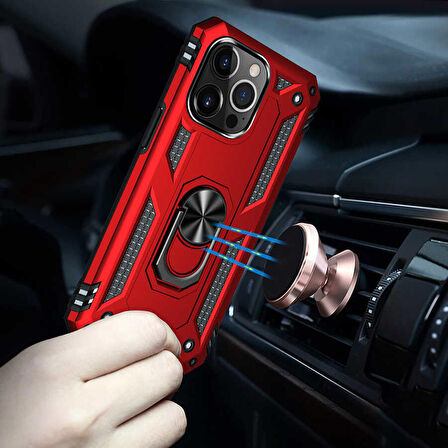 Gpack Apple iPhone 13 Pro Kılıf Vega Tank Standlı Yüzüklü MıknatıslıNano Glass
