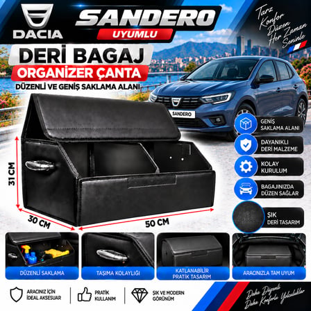 Dacia Sandero Uyumlu Oto Bagaj Organizeri Deri Bagaj Kutu Çanta
