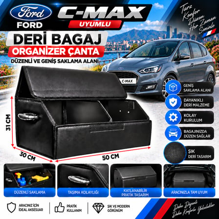 Ford C-MAX Uyumlu Oto Bagaj Organizeri Deri Bagaj Kutu Çanta