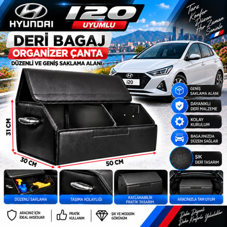Hyundai İ20 Uyumlu Oto Bagaj Organizeri Deri Bagaj Kutu Çanta
