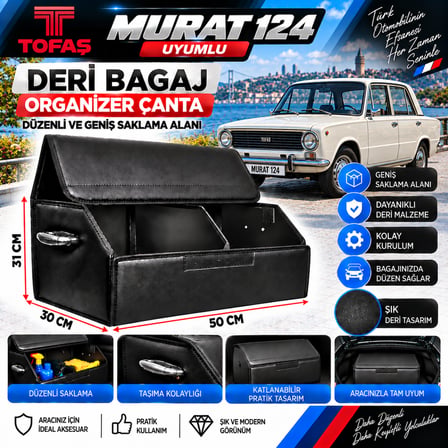 Murat 124 Uyumlu Oto Bagaj Organizeri Deri Bagaj Kutu Çanta