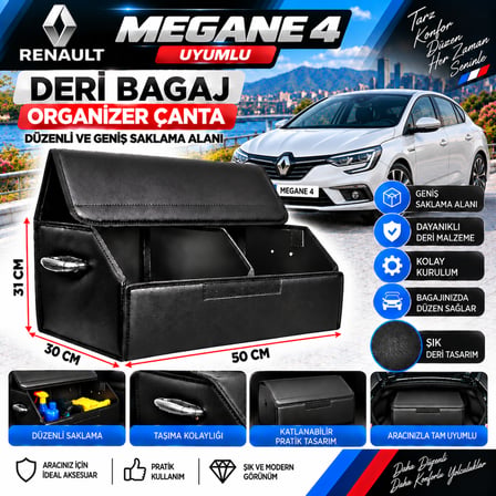 Renault Megane 4 Uyumlu Oto Bagaj Organizeri Deri Bagaj Kutu Çanta