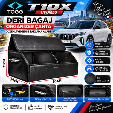 Togg T10X Uyumlu Oto Bagaj Organizeri Deri Bagaj Kutu Çanta