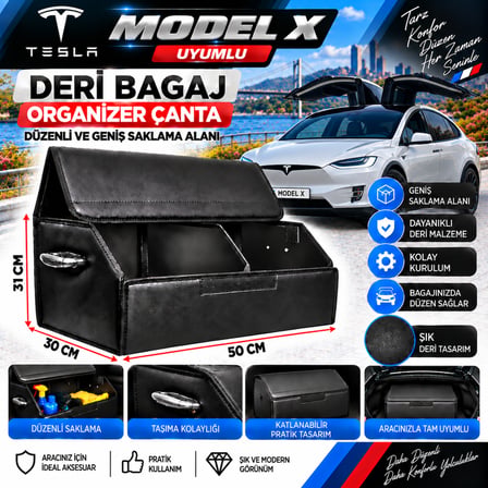 Tesla Model X  Uyumlu Oto Bagaj Organizeri Deri Bagaj Kutu Çanta