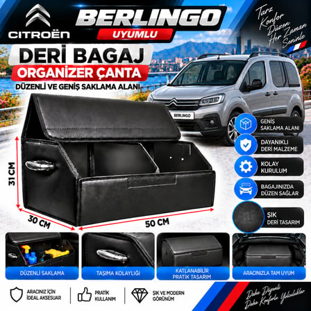 Citroen Berlingo Uyumlu Oto Bagaj Organizeri Deri Bagaj Kutu Çanta