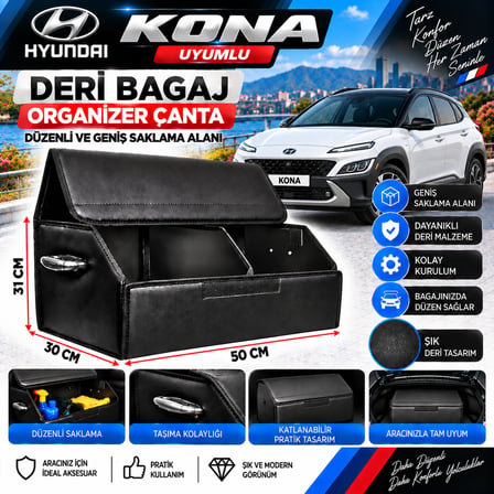 Hyundai Kona Uyumlu Oto Bagaj Organizeri Deri Bagaj Kutu Çanta