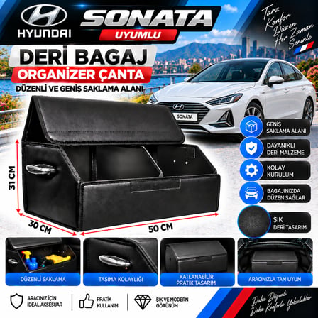 Hyundai Sonata Uyumlu Oto Bagaj Organizeri Deri Bagaj Kutu Çanta